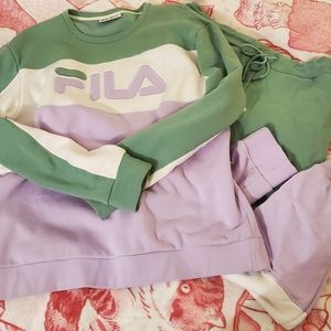 Fila tricolor purple green white fleece tracksuit size xl